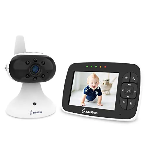 MiniBoss Baby Monitor Audio Video Babyphone con 3.5 LCD Wireless Fotocamera Digitale per Visione Notturna Monitoraggio della Temperatura