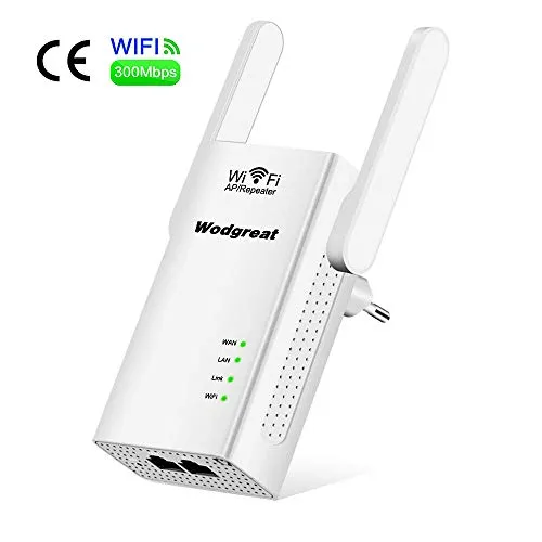 Wodgreat Ripetitore WiFi N300 Amplificatore WiFi 2.4GHz Wireless Extender Router WiFi Booster con Porta LAN Doppia Antenna (Modalità Access Point/Ripetitore/Router) Potenzia la tua copertura Wi-Fi