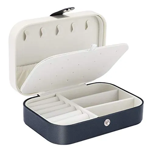 Gifort Scatola Portagioie, Organizzatore Gioielli Pelle PU per Anelli Orecchini Collane Braccialetti, Piccolo Portagioie da Viaggio Jewelry Box per Regalo Donna Bambina, Blu Navy