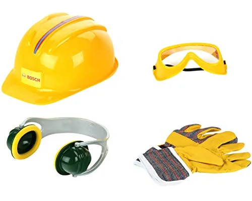 Theo Klein 8537 Bosch Accessories Set I Work Gloves, Safety Goggles, Ear Protectors And Helmet I In Bosch Design I Packaging Dimensions: 30 cm x 38 cm 10 cm I Toy For Children Aged 3 Years And Up