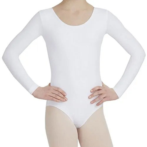 Crazy Chick® - Body da danza per bambina, a maniche lunghe, per ginnastica, abbigliamento da ballo, età 3-13 anni, ragazza, bianco, 5-6 anni
