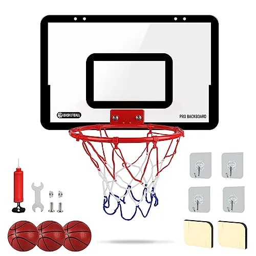 DBREAKS Mini Canestro Professionale da Basket, Mini Kit da Basket per Camera Interno per Bambini, Nero per Il Basket in PVC per Montaggio a Parete, con 3 palloni da Basket (40 * 26cm)