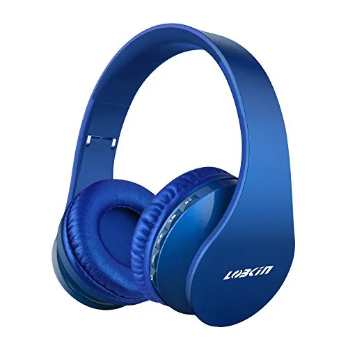 LOBKIN Cuffie Bluetooth senza fili, Supporto pieghevole, Cuffie senza fili per musica / MP3 con microfono, Cuffie auricolari 4 in 1 Auricolari stereo con lettore MP3, Radio FM per tablet, TV, PC (blu)