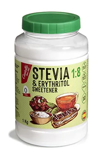 Dolcificante Stevia + Eritritolo 1:8 | 1g = 8g zucchero | Sostituto dello Zucchero 100% Naturale - 0 Calorie - 0 Indice Glicemico - Keto e Paleo - 0 Carboidrati - No OGM - Castello since 1907 - 1 kg