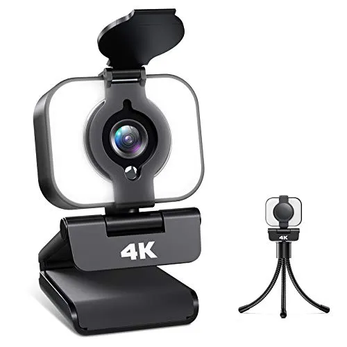 Webcam 4K Full HD con Microfono, Yoroshi Webcam per PC con Luce ad Anello e Privacy Cover, Streaming Webcam per Mac Windows, Videocamera per Videochiamate, Studio, Conferenza, Registrazione