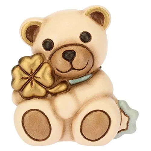 THUN - Bomboniera Teddy con Quadrifoglio Azzurro Formato Mini - Ceramica - 5,4 cm h