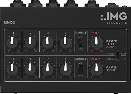 Monacor MMX Mixer audio universale, compatto, a 8 canali, colore: nero