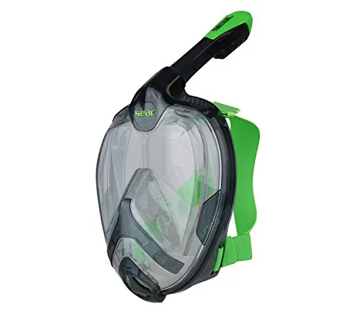 SEAC Unica MD, Maschera Subacquea Integrale per Snorkeling, Full Face con Visione 180° Gioventù Unisex, Nero/Verde, S/M
