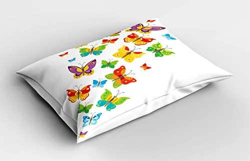 ABAKUHAUS La Farfalla Federe Cuscini Stampata, Cartoon Animali Primavera, Decorativo e Dimensioni Standard, 75 cm x 50 cm, Multicolore