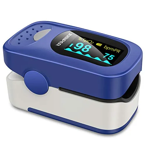 JUMPER Finger Pulsossimetro 500A Meter Pulse Portable - SpO2 (Saturazione di Ossigeno nel Sangue) e Monitor di Frequenza Cardiaca - Con Display Digitale LED, CE & Approvato Dalla FDA, Blu