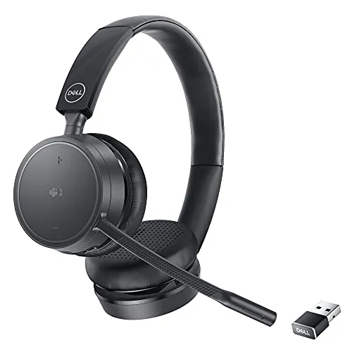 Dell Pro Wireless Headset - WL5022, Control Panel on Headset Includes Call Control, Adjustable Leatherette Headband, Leatherette Earpads, USB Dongle, Adjustable Boom Mic - Black