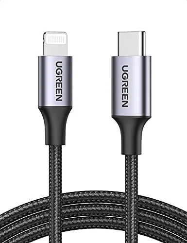 UGREEN Cavo USB C a Lightning, [MFi Certificato] Type-C Ricarica Rapida PD 18W Compatibile con iPhone 14/13/12/11/PRO Max/Max XS/XS Max/XR/SE 2022, iPad Pro 2019/2018 (1m, Nero)