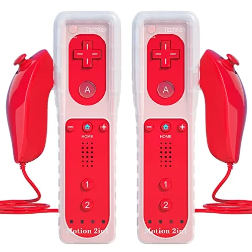 Telecomando Wii Remote Controller e Nunchuk, TechKen Wii Remote Plus Controller Motion Plus con telecomando Nunchuck Wii Joystick Wii Remote Game Control con custodia in silicone per console Wii/Wii u