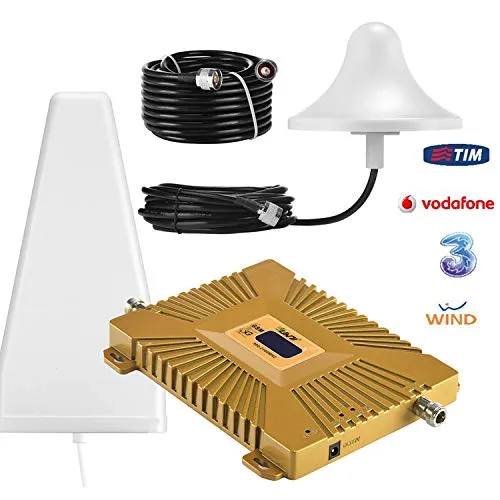 Yuanj Amplificatore Segnale Cellulare Doppia Banda Ripetitore gsm 900/2100MHz WCDMA 3G Amplificatore per Cellulare con Antenne & All'aperto Cavo 50 Ft (Giallo)