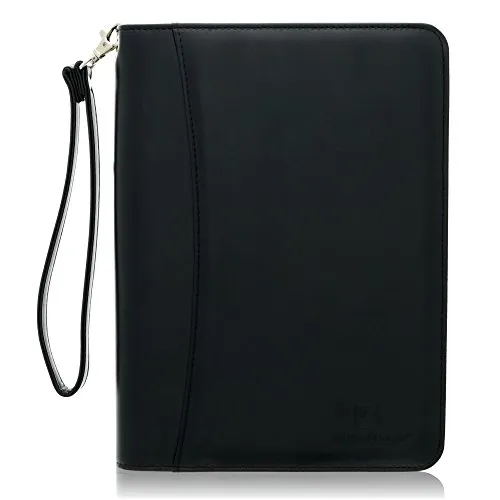 Piccolo scomparto con zip con blocco note junior - Raccoglitore ad anelli in pelle PU con scomparto per tablet da 20,3 cm di Lautus design Nero