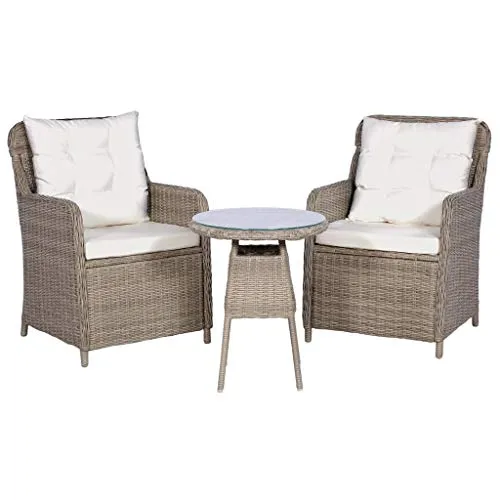 vidaXL Set da Bistro 3 pz con Cuscini Polyrattan Marrone Tavolo Sedie Esterni