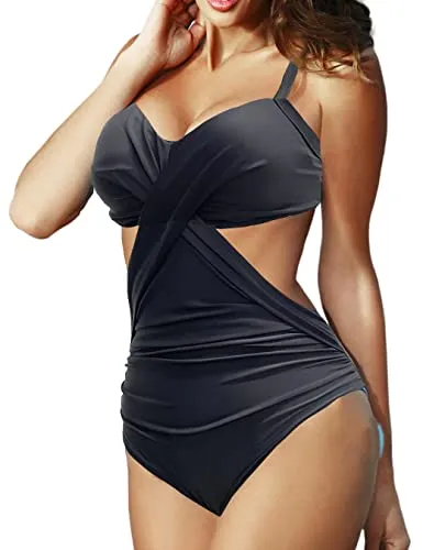 Rayson Costume Intero Donna Tummy Control Hollow out Criss Cross Monokini Push Up High Waist Costume da Bagno Intero