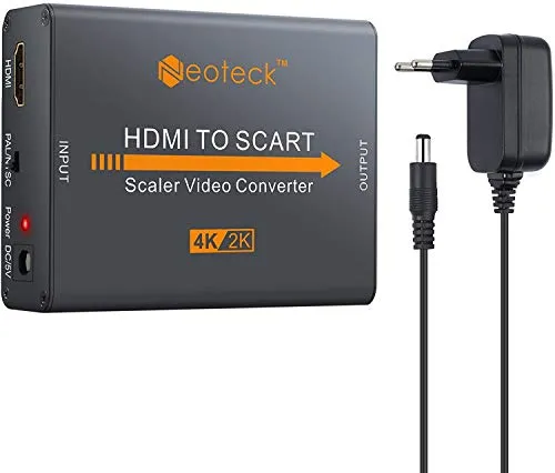 Neoteck 4K Convertitore HDMI a SCART Alluminio / Adattatore Audio Stereo Video HD Composito / Convertitore HDMI Entrata SCART Uscita con EU Alimentatore per TV DVD SKY HD Blu Ray DVD Apple PS3