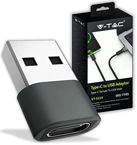 V-TAC Adattatore da USB C a USB-A per Computer, Tablet, Smartphone - Adattatore Universale Ultra Compatto Type-C femmina + USB-A maschio per trasmissione dati per MacBook Pro, iPad, Samsung