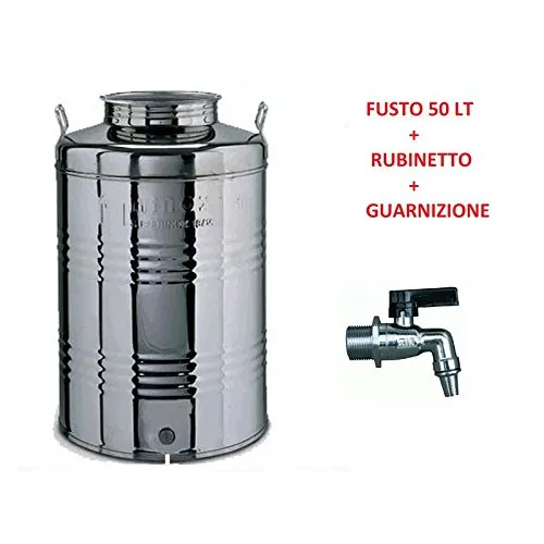 Milo srl CONTENITORE BIDONE FUSTO PER OLIO IN ACCIAIO INOX 18/10 50 LITRI MADE IN ITALY CON RUBINETTO