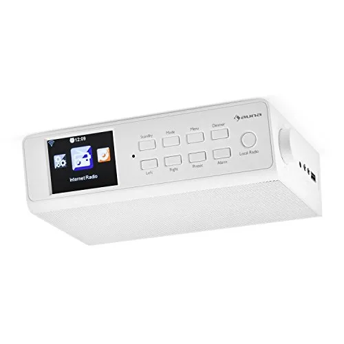 AUNA KR-190 - Radio da Cucina, Radio Internet, Radio Base, UPnP/DLNA in Streaming, 250 spazi di Memoria per canali, WiFi, Ingresso AUX, Equalizzatore, Doppio Allarme, Telecomando, Bianco