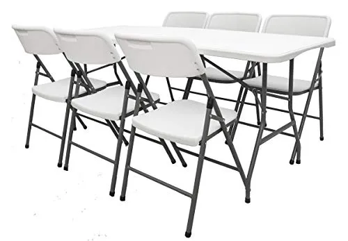AMANKA Set di Mobili Giardino - Tavolo da 180 cm con 6 Sedie Gruppo di Seduta Pieghevole Impermeabile