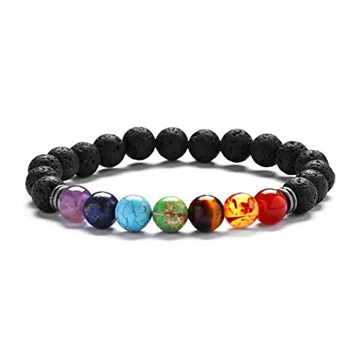 Light-Jewelry Bracciale Uomo Donna, Chakra con Vere Pietre Naturali, Tibetano, Braccialetti Yoga, Gioielli con Perle, Design di Alta Qualità Fatto a Mano, 17-21cm (7 chakra)