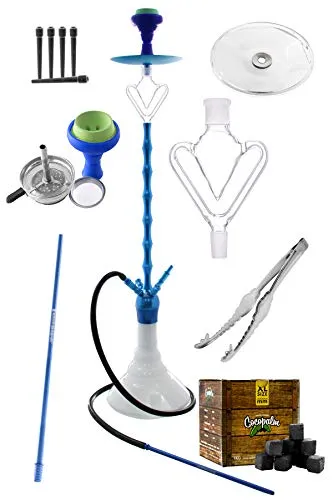 Kaya-Shisha ELOX XL Blu – Set Completo per Narghilè ELOX & 635CE, 116 cm Hookah, Supporto per melassa, Set Tubo & Testa in Silicone con Carbone per Narghilè + Pinza per Carbone.