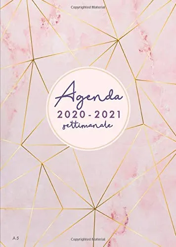 Agenda settimanale 2020 2021 A5: Agenda 2020/2021 giornaliera italiano | 18 mesi | luglio 2020 - dicembre 2021 | marmo rosa e strisce