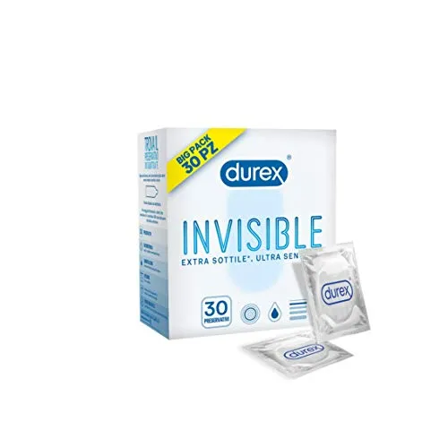 Durex Invisible Preservativi Ultra Sottili (0.048 mm) Ad Alta Sensibilità, Maxiformato Esclusiva Online, 30 Profilattici