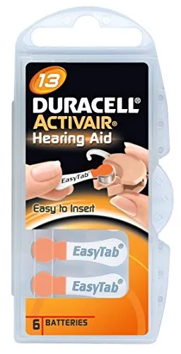Duracell, 60 batterie Activair per apparecchi acustici in formato 13, di colore arancione