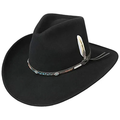 Stetson Cappello Western Montrose VitaFelt Uomo - Made in USA da Cowboy Lana Outdoor con Fascia Pelle Autunno/Inverno - XL (60-61 cm) Nero