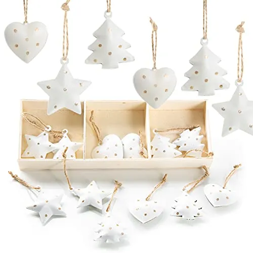 Logbuch-Verlag 18 piccoli ciondoli di Natale in metallo bianco oro a pois – Ciondolo in metallo per albero di Natale
