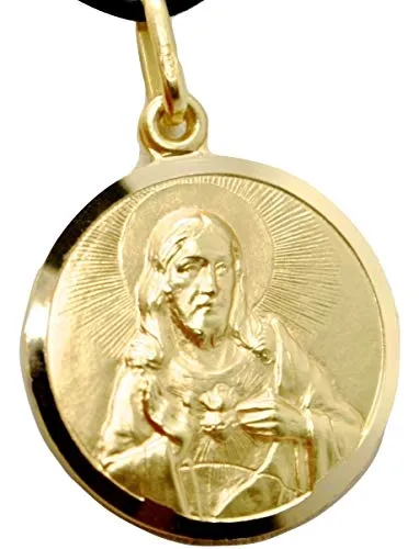 Medaglia in Oro Giallo 750 18k Scapolare, Nostra Signora Monte Carmelo, Sacro Cuore Gesù, Solida, Disponibile 11 mm, 13 mm, 15 mm, 17 mm, 19 mm (17)