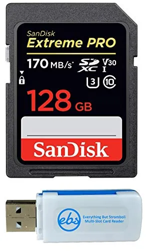 SanDisk 128GB SDXC Extreme Pro Memory Card Works with Sony Alpha a7 III, a7 II, a7, a7s, a7s II Mirrorless Camera 4K V30 UHS-I (SDSDXXY-128G-GN4IN) Plus (1) Everything But Stromboli (TM) Combo Reader