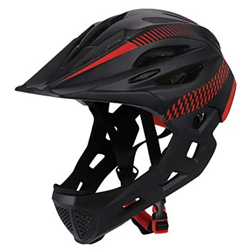 LHY Casco Integrale per Bambini con fanali Posteriori per Pattinaggio in Bicicletta, Ragazzi Sicurezza Sport BMX Casco Dirt Bike Skateboard con mentoniera Staccabile per Bambini e Ragazzi,B