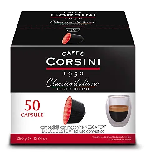 Caffè Corsini - Classico Italiano Miscela di Caffè in Capsule Compatibili Nescafè* DolceGusto*, Gusto Forte e Deciso - Confezione da 50 capsule