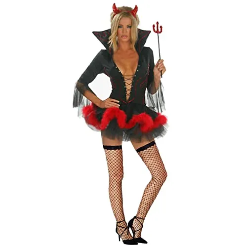 lhmlyl SexyCostume da diavoletto per Donna Costume da Diavolo per Donna Halloween Costume da diavoletto per Donna-Rosso_M