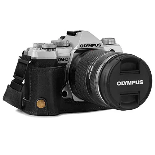 MegaGear MG1864 Ever Ready - Mezza custodia in vera pelle, compatibile con Olympus OM-D E-M5 Mark III, colore: Nero