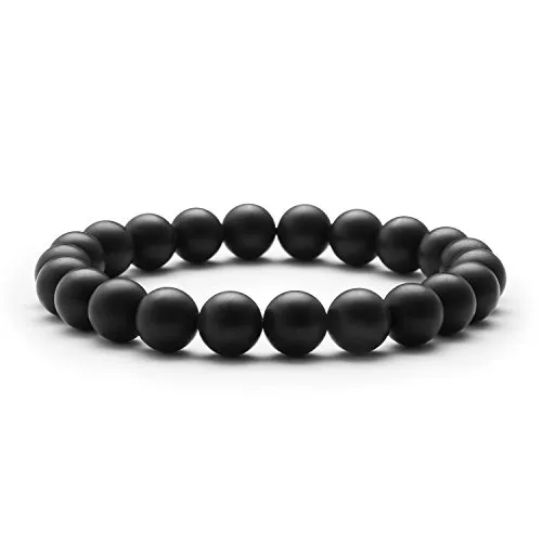 Bracciale Uomo, J.Fée Braccialetto di Guarigione Elastico Nero Braccialetto di Pietre Preziosa Naturale da Donna Braccialetto di Cristallo Yoga Regalo di Natale del Ringraziamento