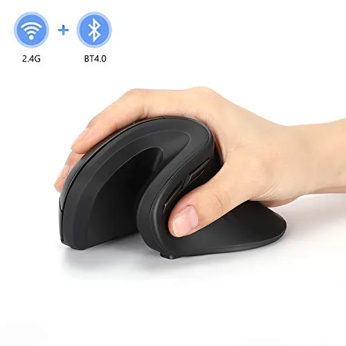 Jelly Comb Mouse ergonomico Bluetooth Wireless, Mouse Verticale Dual Mode 2.4G +Bbluetooth 4.0 Senza Fili Durata Batteria a Doppia modalità con 3 DPI Regolabili per Android, Mac OS, Windows, Nero
