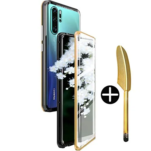 Wishcover Custodia Magnetico per Huawei P30 PRO,P30 PRO Cover 360 Gradi Full Body Trasparente Vetro Temperato+Alluminio Metal Bumper con Adsorbimento Magnetico Copertura Case per P30 PRO