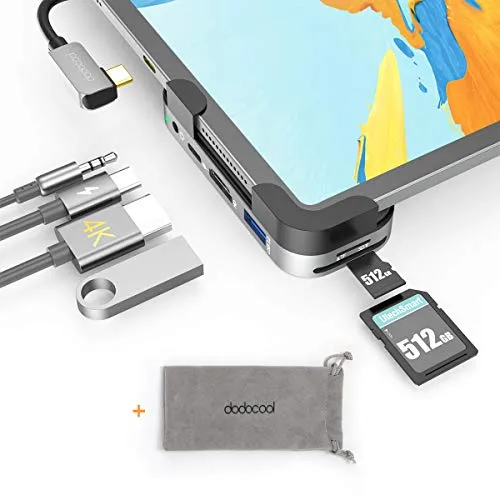 dodocool HUB USB C per iPad Pro 2020/2018, Adattatore HUB 6 in 1 con 4k HDMI, 100W PD, USB 3.0, Jack Audio 3.5 mm, SD/MicroSD, per iPad Pro 2020/2019/2018, Macbook Pro/Air 2020/2019, Huawei Mate30/P30