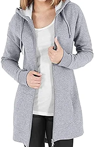 Tuopuda Donna Felpe con Cappuccio Giacca Elegante Scollo a V Top Manica Lunga Cardigan Felpe con Zip 2 Tasche Autunno Invernali Sweatshirt Cappotto Eleganti Pullover Hoodie Jumper, Grigio, L