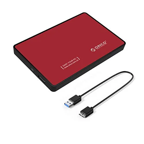 ORICO Case Esterno USB 3.0 per Disco Rigido SATA III HDD o SSD da 2,5", Compatibile con Samsung, WD, Toshiba, Seagate, Hitachi, ECC - Rosso