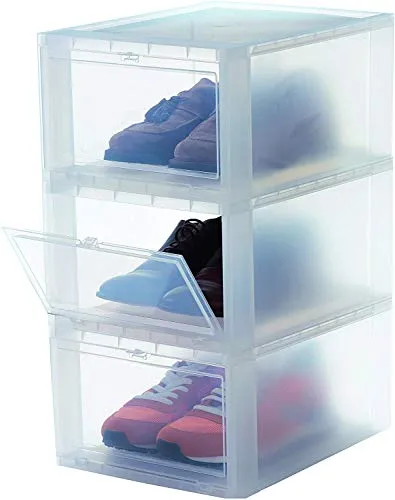 Iris Ohyama, set di 3 scatole di scarpe / scatole di immagazzinaggio per scarpe - goccia frontale sicurezza - EUDF-M, plastica, trasparente, 14 L, 35,5 x 28 x 18 cm