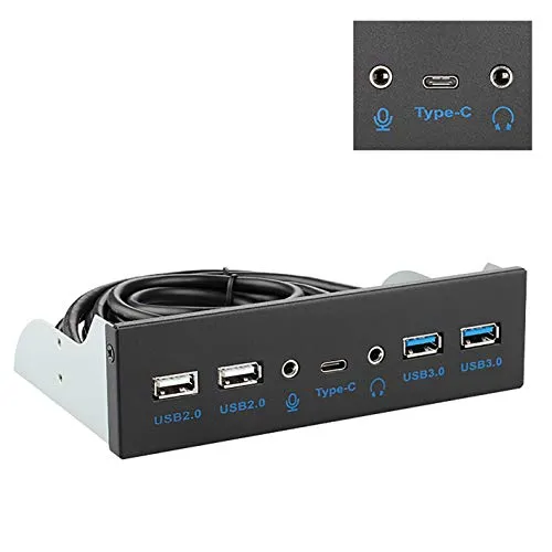 Hima Hub del pannello frontale USB 3.1, scheda di espansione del computer da 5,25 pollici con unità ottica con Key-A, supporto 7 porte Type-C, USB 3.0, USB 2.0, altre 2 porte per case del computer