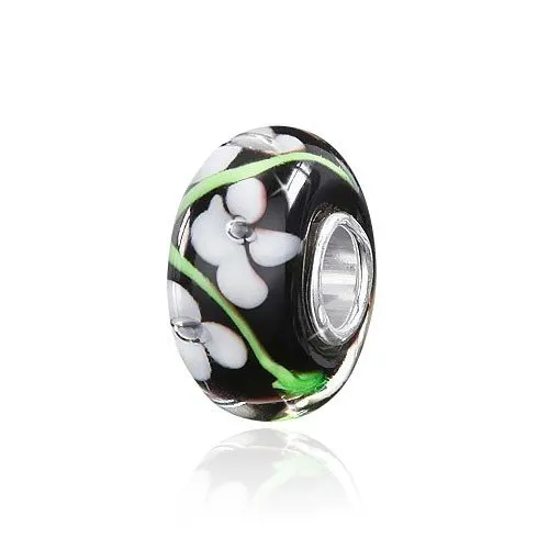 MATERIA 'elleboro' vetro di murano charm in argento 925 con ciondolo nero verde per Beads braccialetto/collana #1031