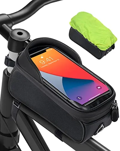 Borsa Bici MTB Telaio Impermeabile, Porta Telefono Cellulare, Portacellulare Riflettente con Copertura Antipioggia Grande Capacità, Touch Screen per 6,8 Pollici