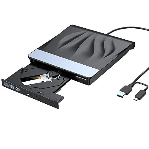 VersionTECH. Unità CD esterna per laptop, USB 3.0 di tipo C portatile CD/DVD +/-Rw Drive Slim DVD/CD Rom Superdrive masterizzatore per Apple Mac Pro Air iMac Linux Os Windows 10 8 7 XP